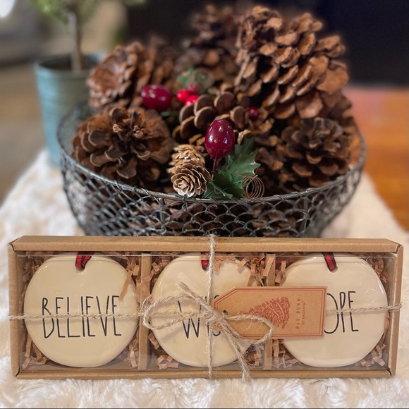 RAE DUNN by Magenta "BELIEVE, WISH, HOPE” Christmas Ornament Set of 3 - Picture 5 of 5